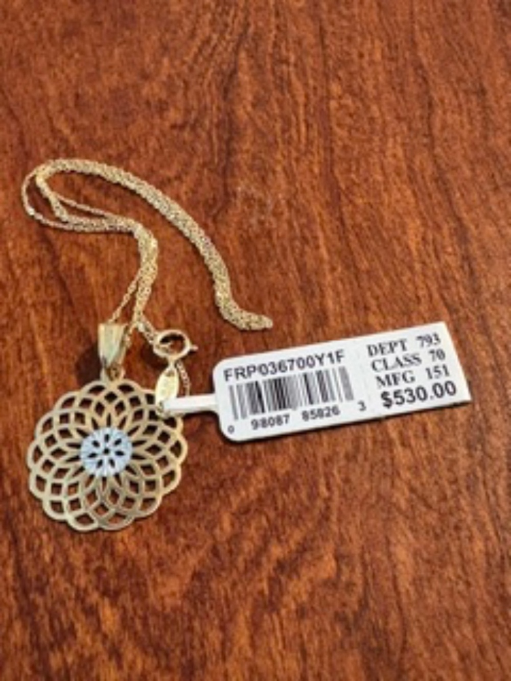14k Gold Necklace, 16-inch filigree Geometric starburst pattern